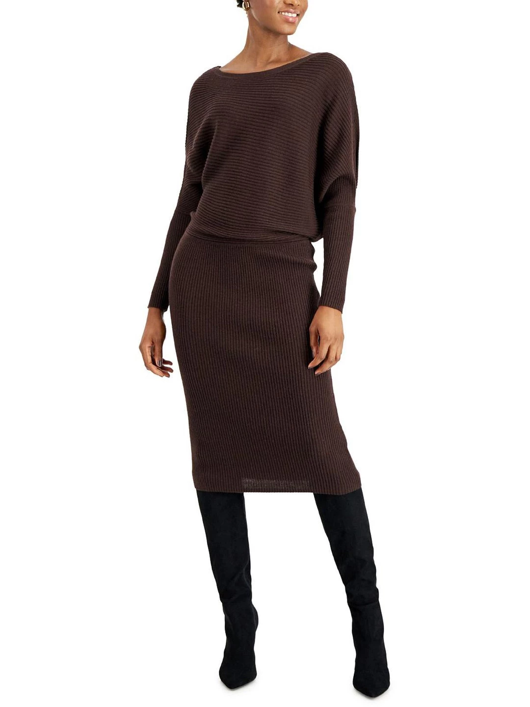 Donna Karan Womens Knit Ribbed Sweaterdress 3 Donna Karan Womens Knit Ribbed Sweaterdress