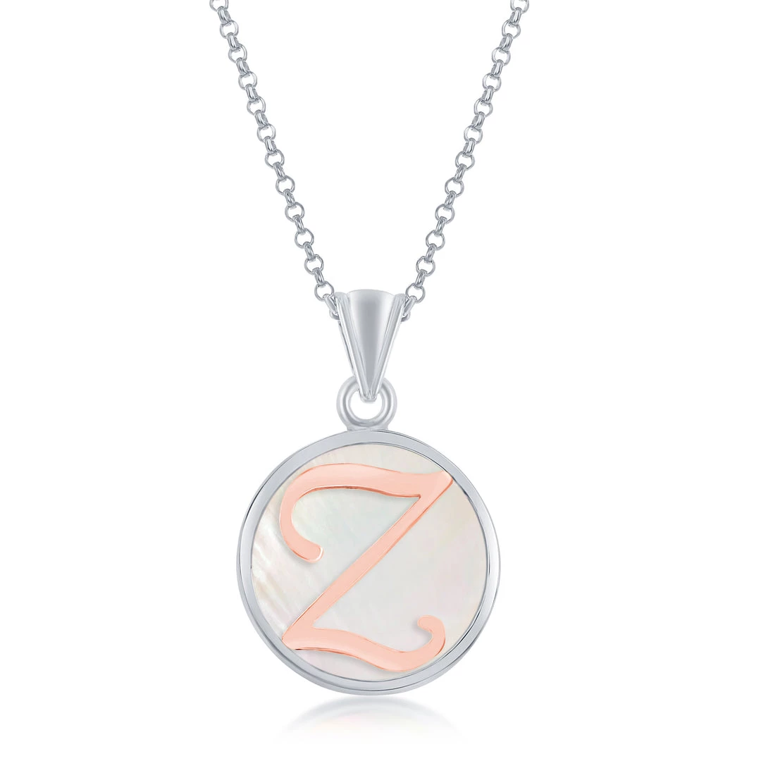 Simona women Sterling Silver MOP Pendant, Rose Gold Script Initial W/Chain 24 Simona women Sterling Silver MOP Pendant, Rose Gold Script Initial W/Chain - Image 22