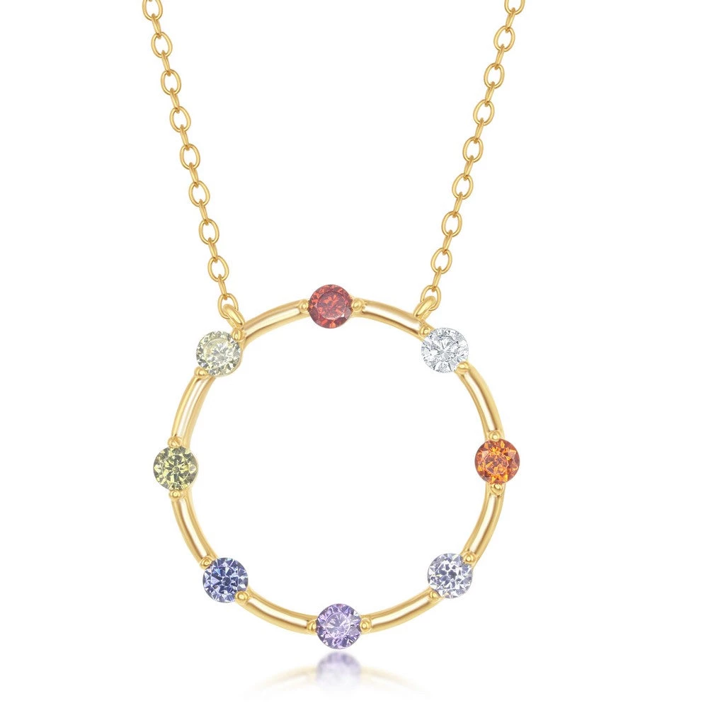 Simona women Sterling Silver Rainbow CZ Open Circle Necklace - Gold Plated 3 Simona women Sterling Silver Rainbow CZ Open Circle Necklace - Gold Plated