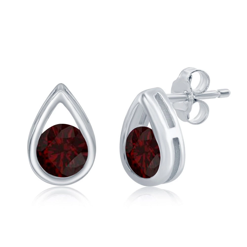 Simona women Sterling Silver Pearshaped Earrings W/Round 'January Birthstone' Gemstone Studs - Garnet 3 Simona women Sterling Silver Pearshaped Earrings W/Round 'January Birthstone' Gemstone Studs - Garnet