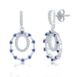 Simona women Sterling Silver Double Circle, Blue CZ Earrings