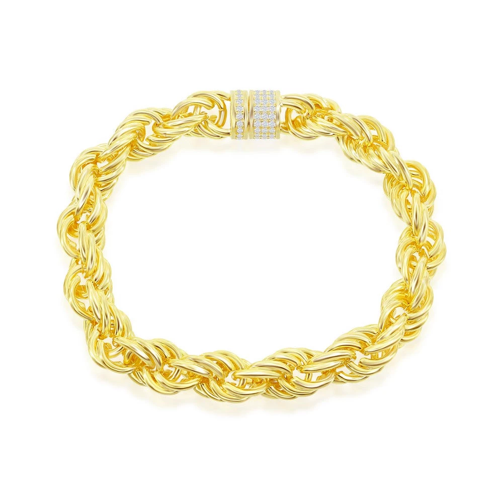 Simona Sterling Silver 9.5mm Loose Rope w/CZ Statement Lock Bracelet 3 Simona Sterling Silver 9.5mm Loose Rope w/CZ Statement Lock Bracelet