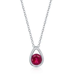 Simona women Sterling Silver Pearshaped Necklace w/Round 'July Birthstone' - Ruby