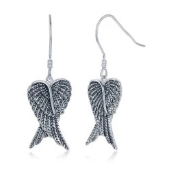 Simona women Sterling Silver Pair of Oxidized Angel Wings Earrings