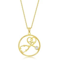 Simona women Sterling Silver CZ Stethoscope Heartbeat Pendant - Gold Plated