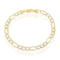Simona shop 32 Simona men Sterling Silver Pave 7mm Figaro Bracelet (180 Gauge) - Gold Plated