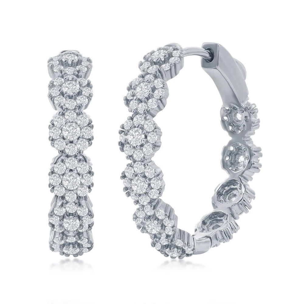 Simona women Sterling Silver 25mm CZ Flower Design Hoop Earrings - Gold Plated 4 Simona women Sterling Silver 25mm CZ Flower Design Hoop Earrings - Gold Plated - Image 3