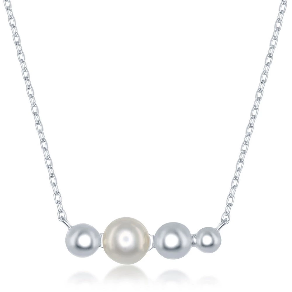 Simona women Sterling Silver FWP & Beaded Bar Necklace 3 Simona women Sterling Silver FWP & Beaded Bar Necklace