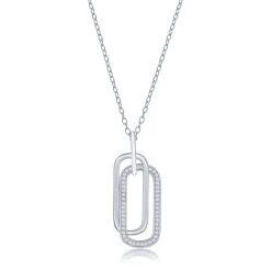 Simona women Sterling Silver Double Oval CZ Necklace