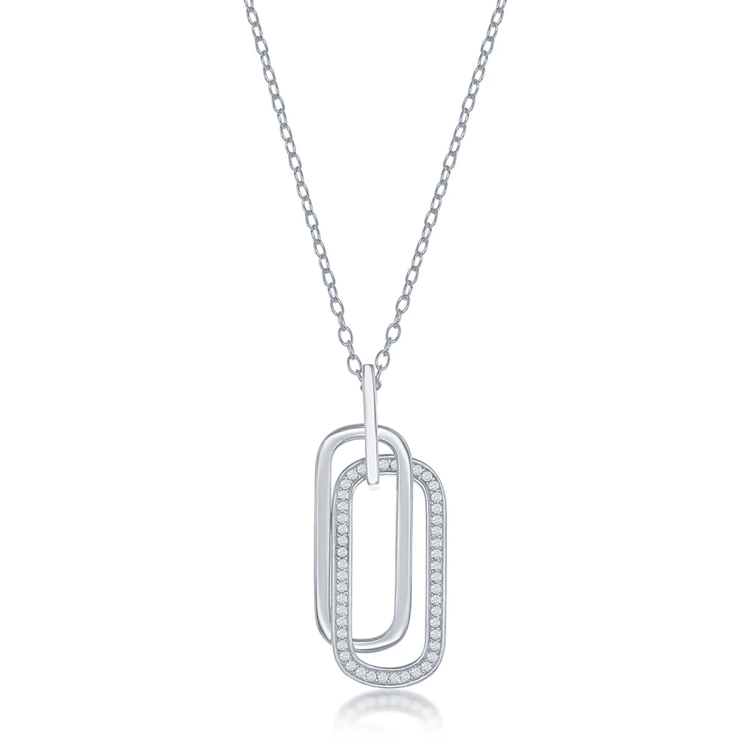 Simona women Sterling Silver Double Oval CZ Necklace 3 Simona women Sterling Silver Double Oval CZ Necklace
