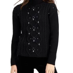 Donna Karan Womens Wool Blend Embellished Pullover Sweater