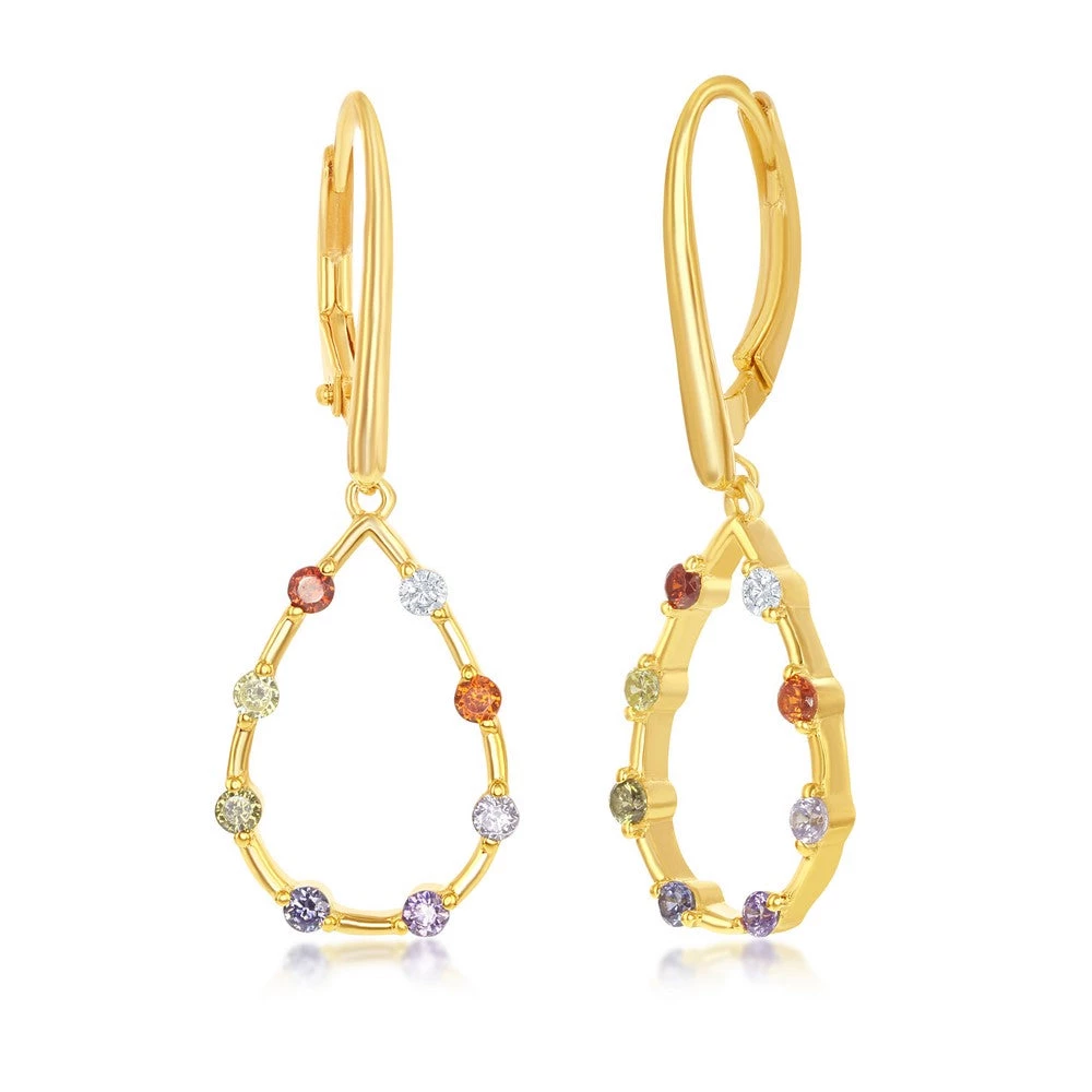 Simona women Sterling Silver Rainbow CZ Open Pear-Shaped Dangle Earrings - Gold Plated 3 Simona women Sterling Silver Rainbow CZ Open Pear-Shaped Dangle Earrings - Gold Plated