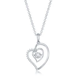 Simona women Sterling Silver Double Heart Dancing CZ Pendant