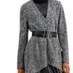 Donna Karan Womens Tweed Flared Open-Front Blazer