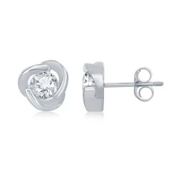 Simona women Sterling Silver Round CZ Love Knot Stud Earrings Necklace Set