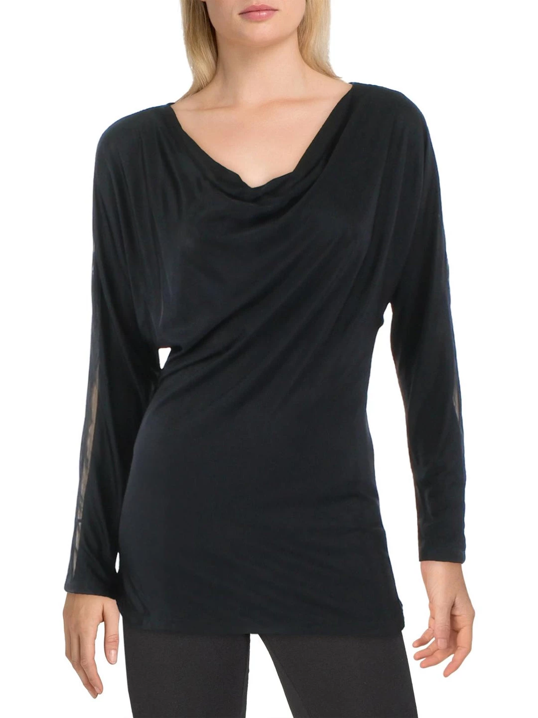 Donna Karan Womens Mesh Trim Cowlneck Pullover Top 5 Donna Karan Womens Mesh Trim Cowlneck Pullover Top - Image 3