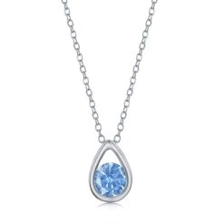 Simona women Sterling Silver Pearshaped Necklace w/Round 'March Birthstone' - Aquamarine