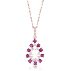 Simona women Sterling Silver Ruby CZ Pearshaped Pendant - Rose Gold plated