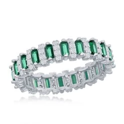 Simona women Sterling Silver Round & Baguette Eternity Band Ring - Emerald CZ