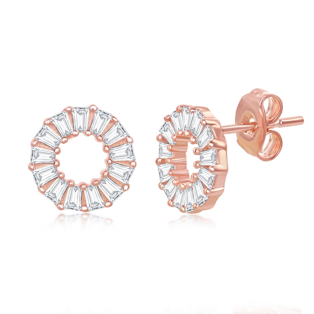 Simona women Sterling Silver Open Circle Baguette CZ Stud Earrings - Rose Gold Plated 3 Simona women Sterling Silver Open Circle Baguette CZ Stud Earrings - Rose Gold Plated