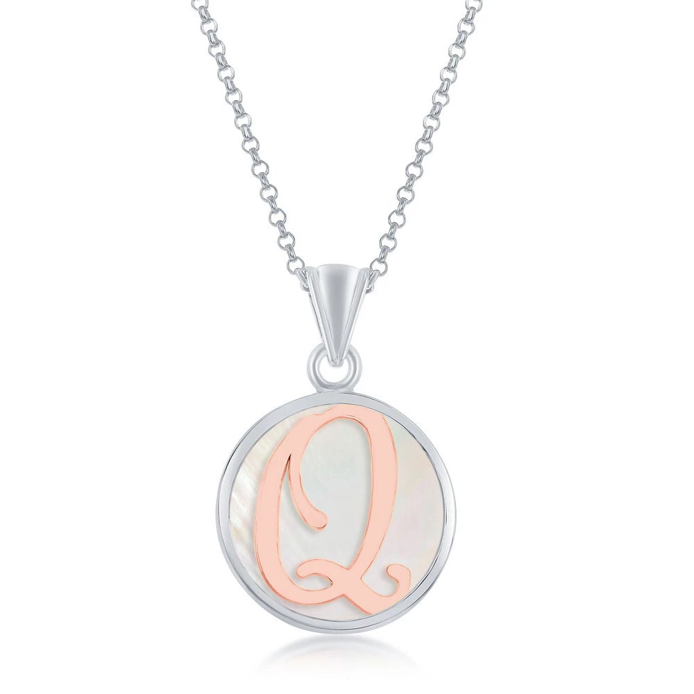 Simona women Sterling Silver MOP Pendant, Rose Gold Script Initial W/Chain 21 Simona women Sterling Silver MOP Pendant, Rose Gold Script Initial W/Chain - Image 19