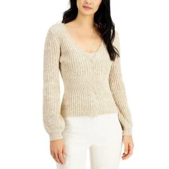 Donna Karan Womens Ribbed Knit Cardigan Sweater