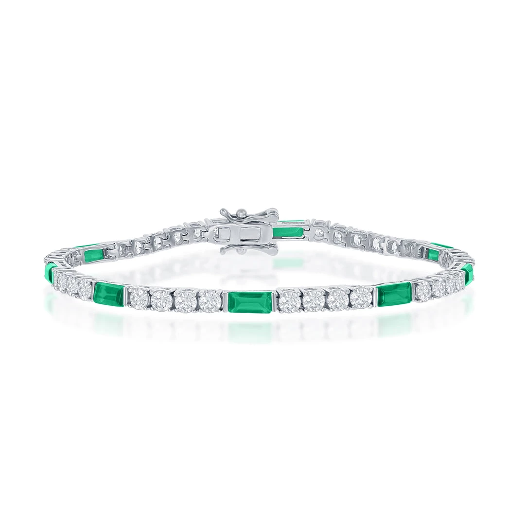 Simona women Sterling Silver Round and Emerald-Cut 3mm Tennis Bracelet 5 Simona women Sterling Silver Round and Emerald-Cut 3mm Tennis Bracelet - Image 3