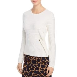 Donna Karan Womens Ribbed Peplum Top