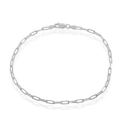 Simona women Sterling Silver 2.8mm Paper Clip Anklet - Rhodium Plated
