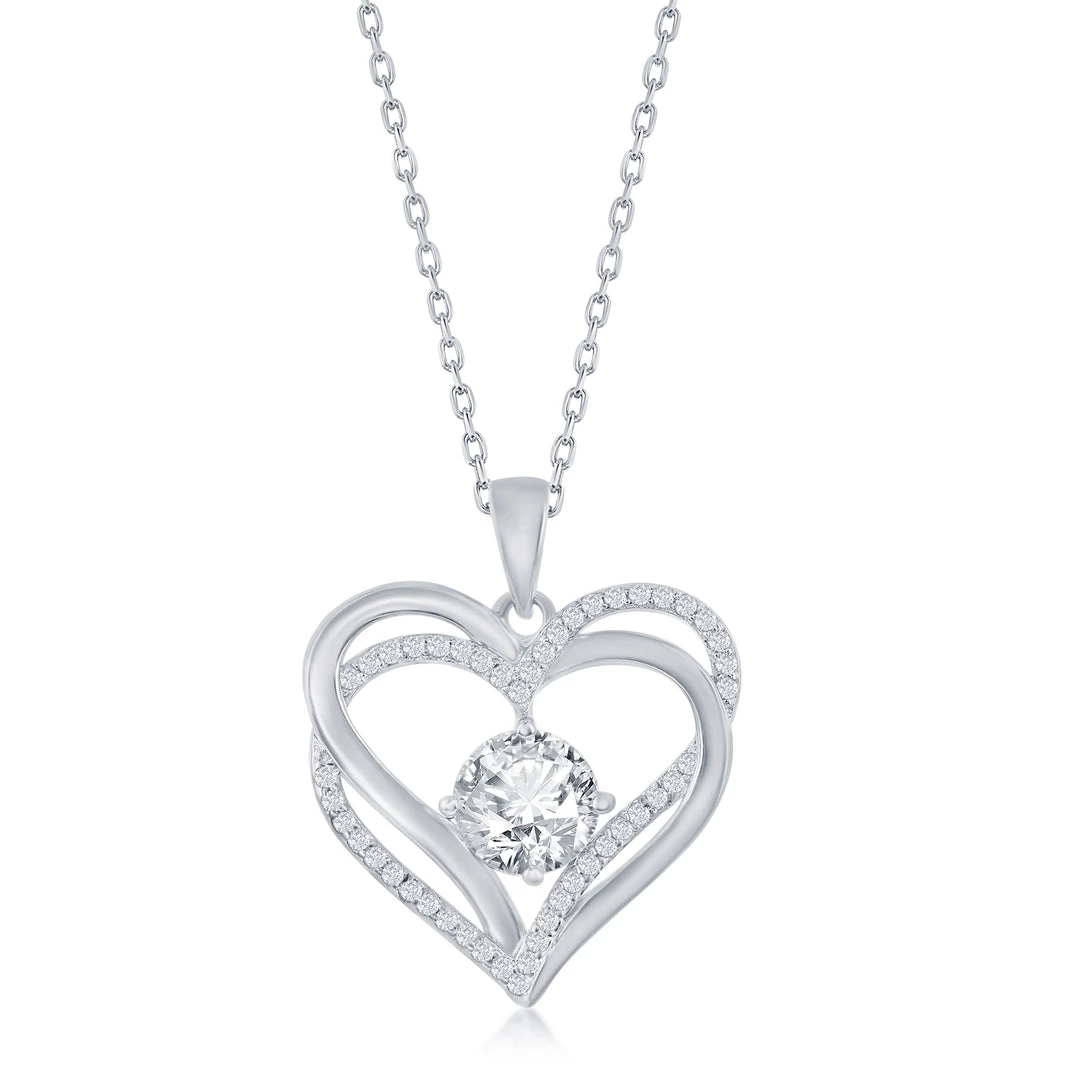 Simona women Sterling Silver Double Heart CZ Pendant w/Chain 15 Simona women Sterling Silver Double Heart CZ Pendant w/Chain - Image 13
