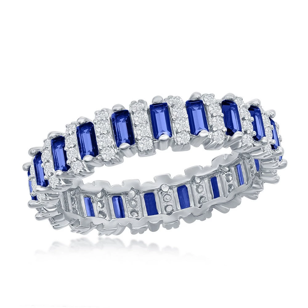 Simona women Sterling Silver Round & Baguette Eternity Band Ring - Simulated Sapphire - Size 9 3 Simona women Sterling Silver Round & Baguette Eternity Band Ring - Simulated Sapphire - Size 9