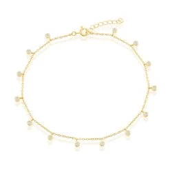 Simona women Sterling Silver Bezel-Set CZ Charms Anklet - Gold Plated