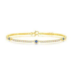 Simona women Sterling Silver CZ Evil Eye Tennis Anklet - Gold Plated