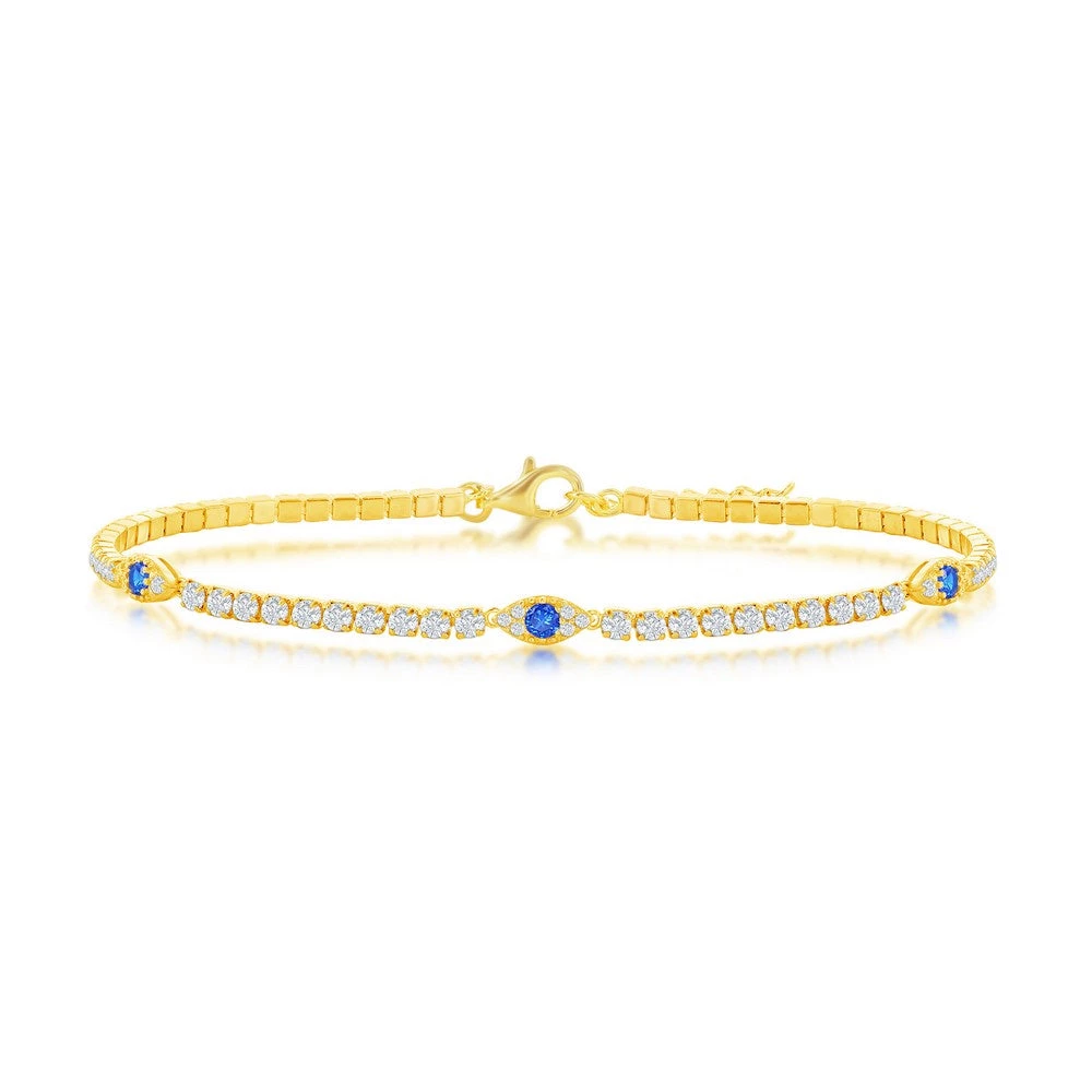 Simona women Sterling Silver CZ Evil Eye Tennis Anklet - Gold Plated 3 Simona women Sterling Silver CZ Evil Eye Tennis Anklet - Gold Plated