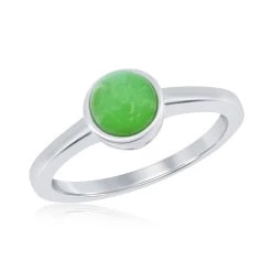 Simona women Sterling Silver 6MM Round Jade Solitaire Ring
