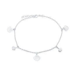 Simona women Sterling Silver Alternating Flat & Puffed Seashell Anklet