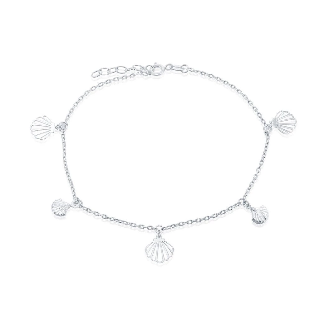 Simona women Sterling Silver Alternating Flat & Puffed Seashell Anklet 3 Simona women Sterling Silver Alternating Flat & Puffed Seashell Anklet
