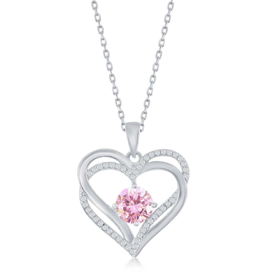 Simona women Sterling Silver Double Heart CZ Pendant w/Chain 10 Simona women Sterling Silver Double Heart CZ Pendant w/Chain - Image 8