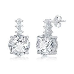 Simona women Sterling Silver Round CZ with Bar Stud Earrings