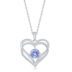 Simona women Sterling Silver Double Heart CZ Pendant w/Chain