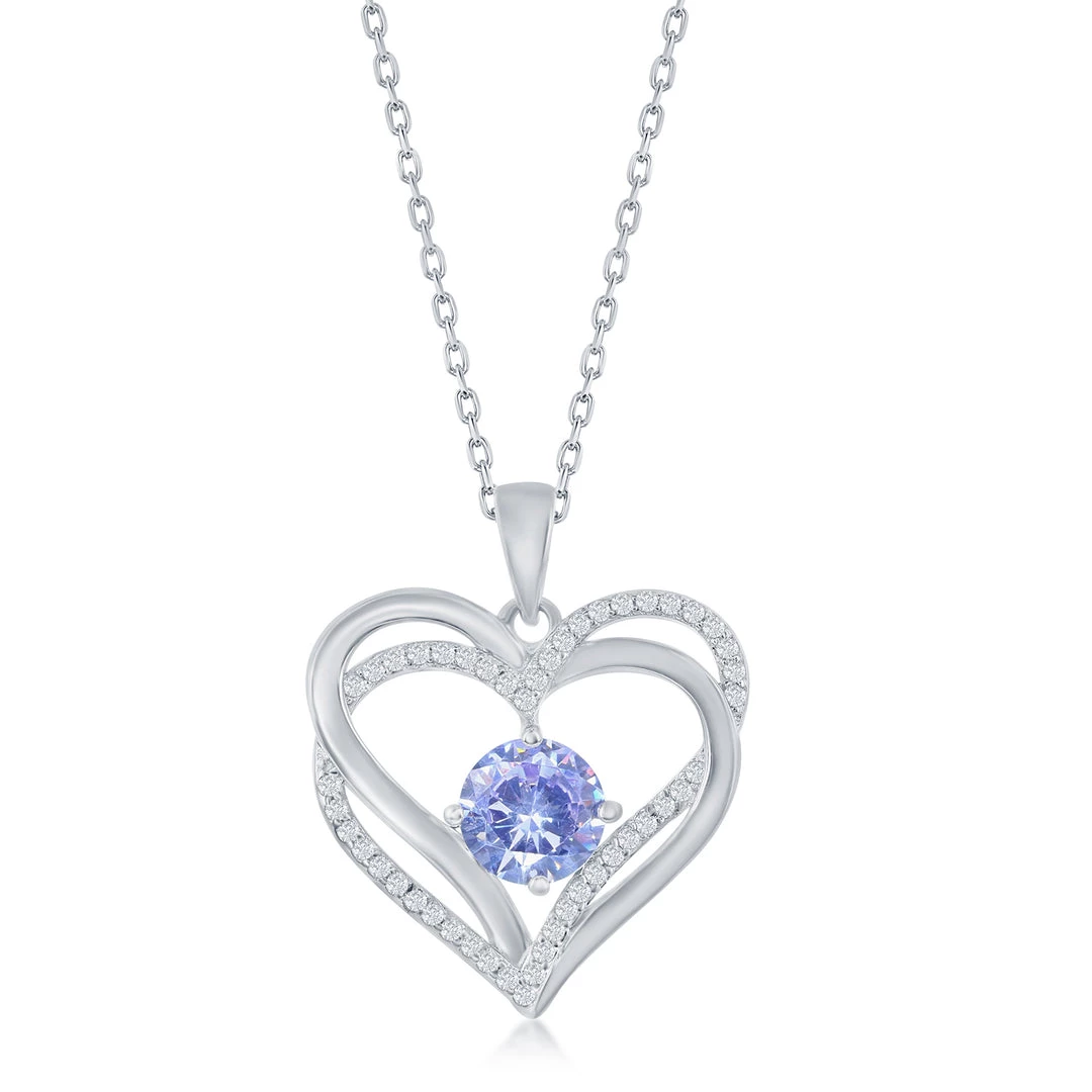 Simona women Sterling Silver Double Heart CZ Pendant w/Chain 3 Simona women Sterling Silver Double Heart CZ Pendant w/Chain