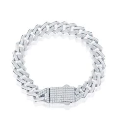 Simona men Sterling Silver 9mm Monaco Bracelet w/Micro Pave CZ Lock