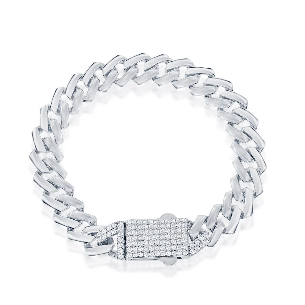 Simona men Sterling Silver 9mm Monaco Bracelet w/Micro Pave CZ Lock 3 Simona men Sterling Silver 9mm Monaco Bracelet w/Micro Pave CZ Lock