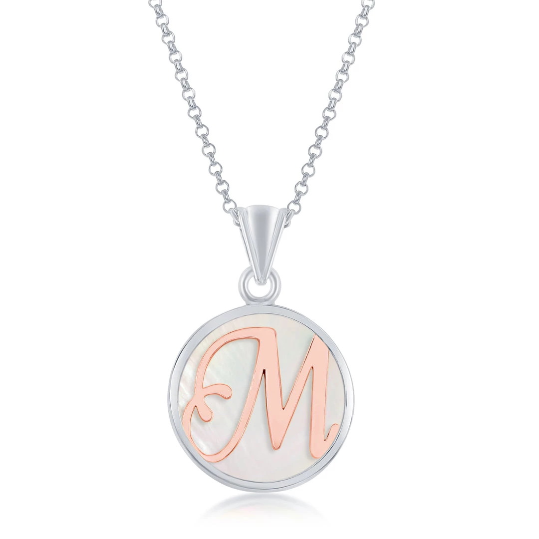 Simona women Sterling Silver MOP Pendant, Rose Gold Script Initial W/Chain 23 Simona women Sterling Silver MOP Pendant, Rose Gold Script Initial W/Chain - Image 21