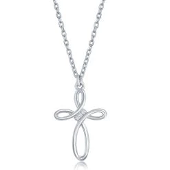Simona women Sterling Silver 0.05cttw Diamond Cross Necklace