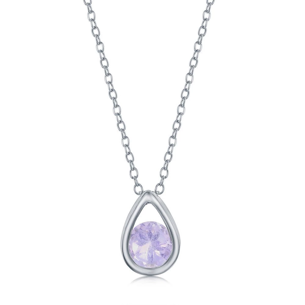 Simona women Sterling Silver Pearshaped Necklace w/Round 'October Birthstone' Gem - Pink Amethyst 3 Simona women Sterling Silver Pearshaped Necklace w/Round 'October Birthstone' Gem - Pink Amethyst