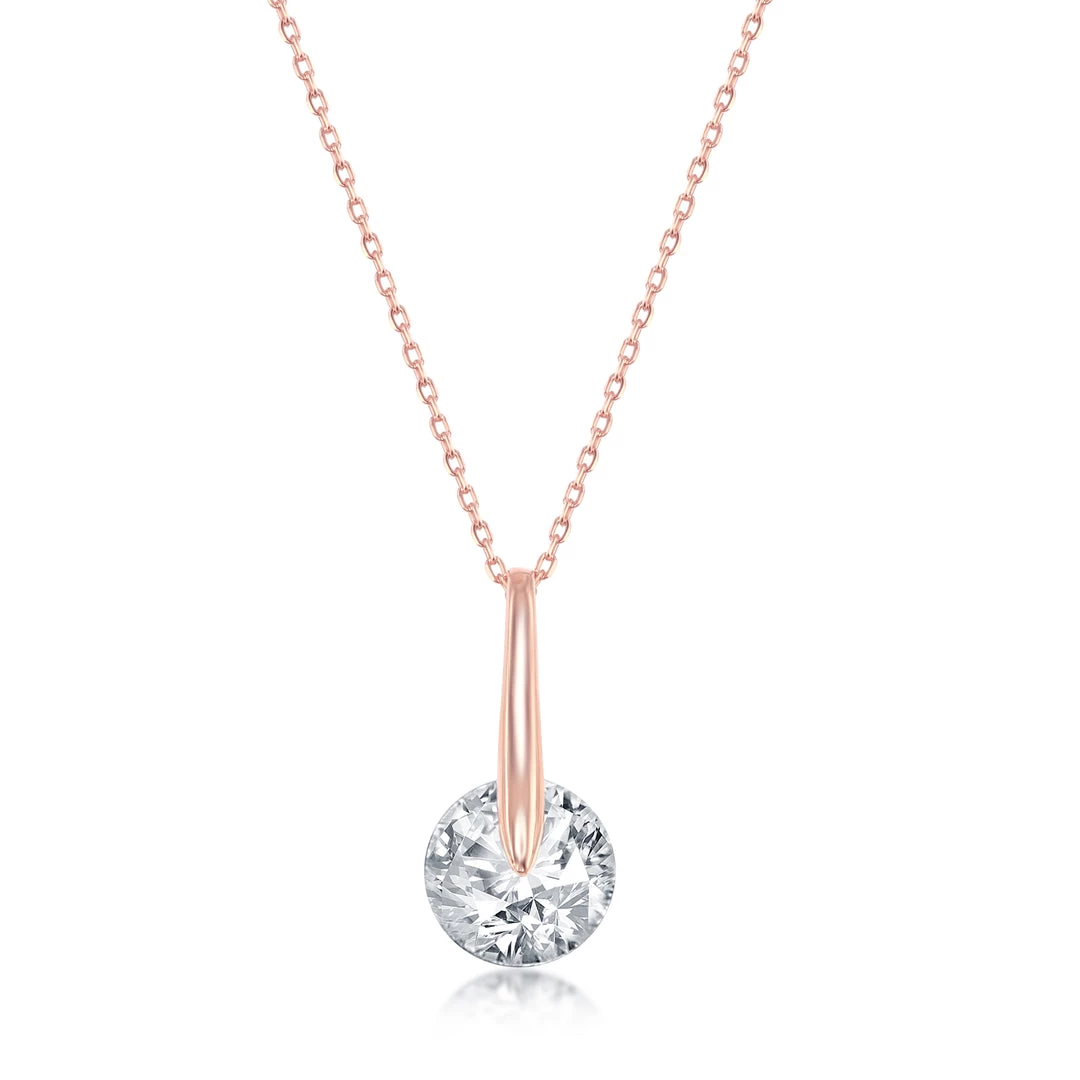 Simona women Sterling Silver Spinning Round CZ Necklace and Earring Set - Rose Gold Plated 4 Simona women Sterling Silver Spinning Round CZ Necklace and Earring Set - Rose Gold Plated - Image 2