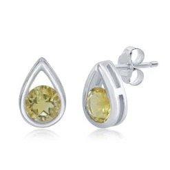 Simona women Sterling Silver Pearshaped Earrings W/Round 'November Birthstone' Gemstone Studs - Citrine