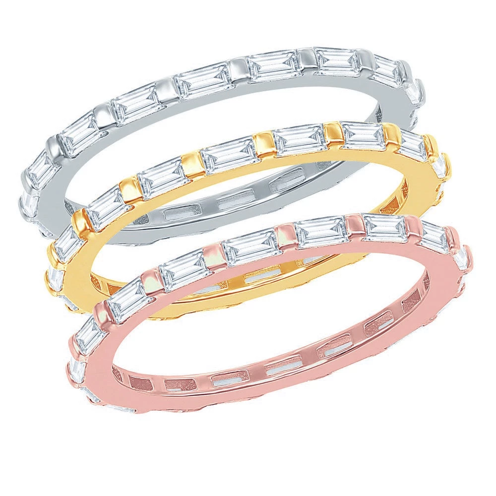 Simona women Sterling Silver Tri-Color Baguette CZ and Beaded Eternity Triple Band Ring - Size 8 3 Simona women Sterling Silver Tri-Color Baguette CZ and Beaded Eternity Triple Band Ring - Size 8