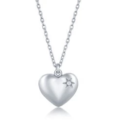 Simona women Sterling Silver 0.009cttw Diamond Puffed Heart Necklace